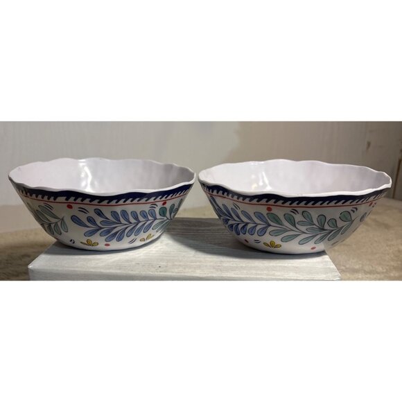 Set of 2 Mela-Ware Floral Design Melamine Salad Cereal Bowls 6.5" Scalloped Edge - Picture 2 of 8
